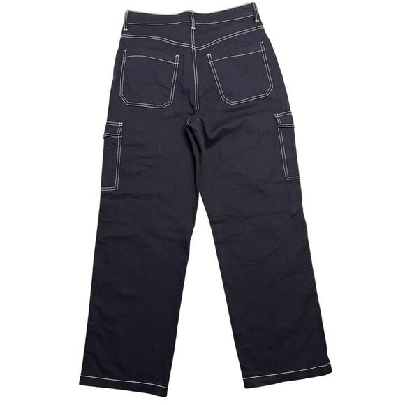 H&M DIVIDE Women’s Black Twill Loose‎ Cargo Pants - Wide Leg White Stitching - 8 - Picture 2 of 7